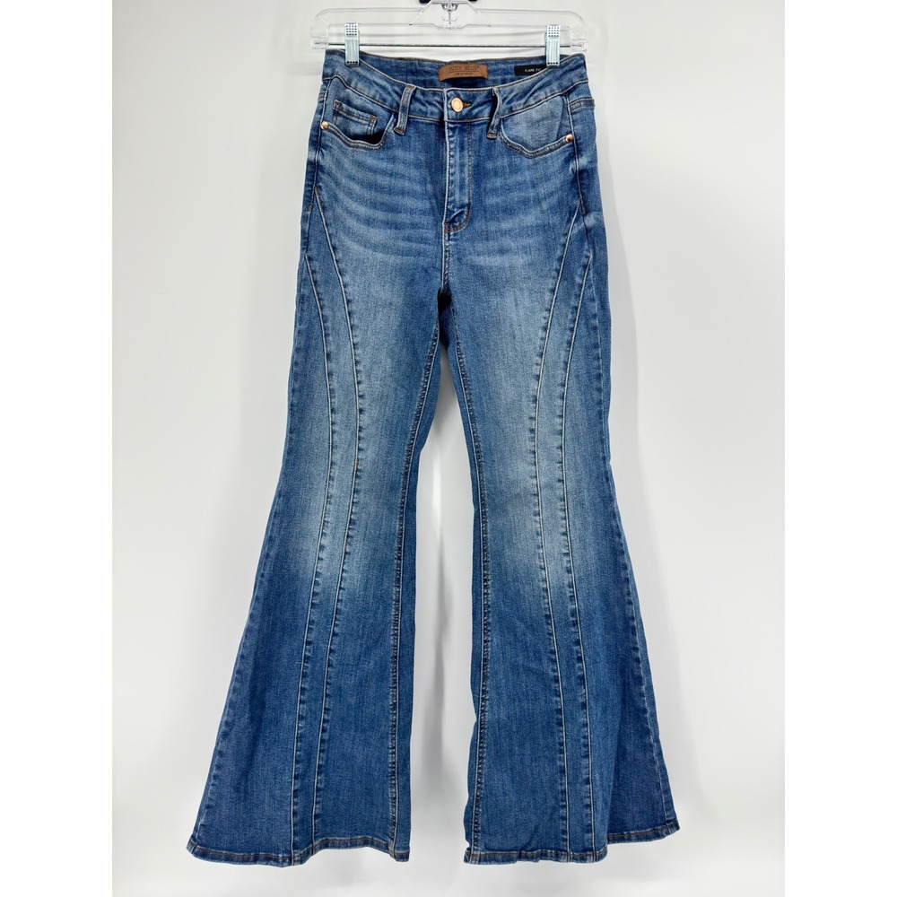 Judy Blue High Waisted Seam Front Flare Jeans Medium Wash  MD Size 28
